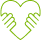 Icono en verde de un corazón agarrado por dos manos