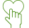 Icono en verde de un corazón señalado por una mano